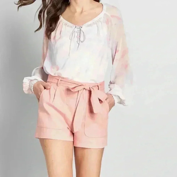 ModCloth Boho I Go Tie-Dye Chiffon Blouse, Lace-Up Neckline - Festival, Size XS - Picture 2 of 4